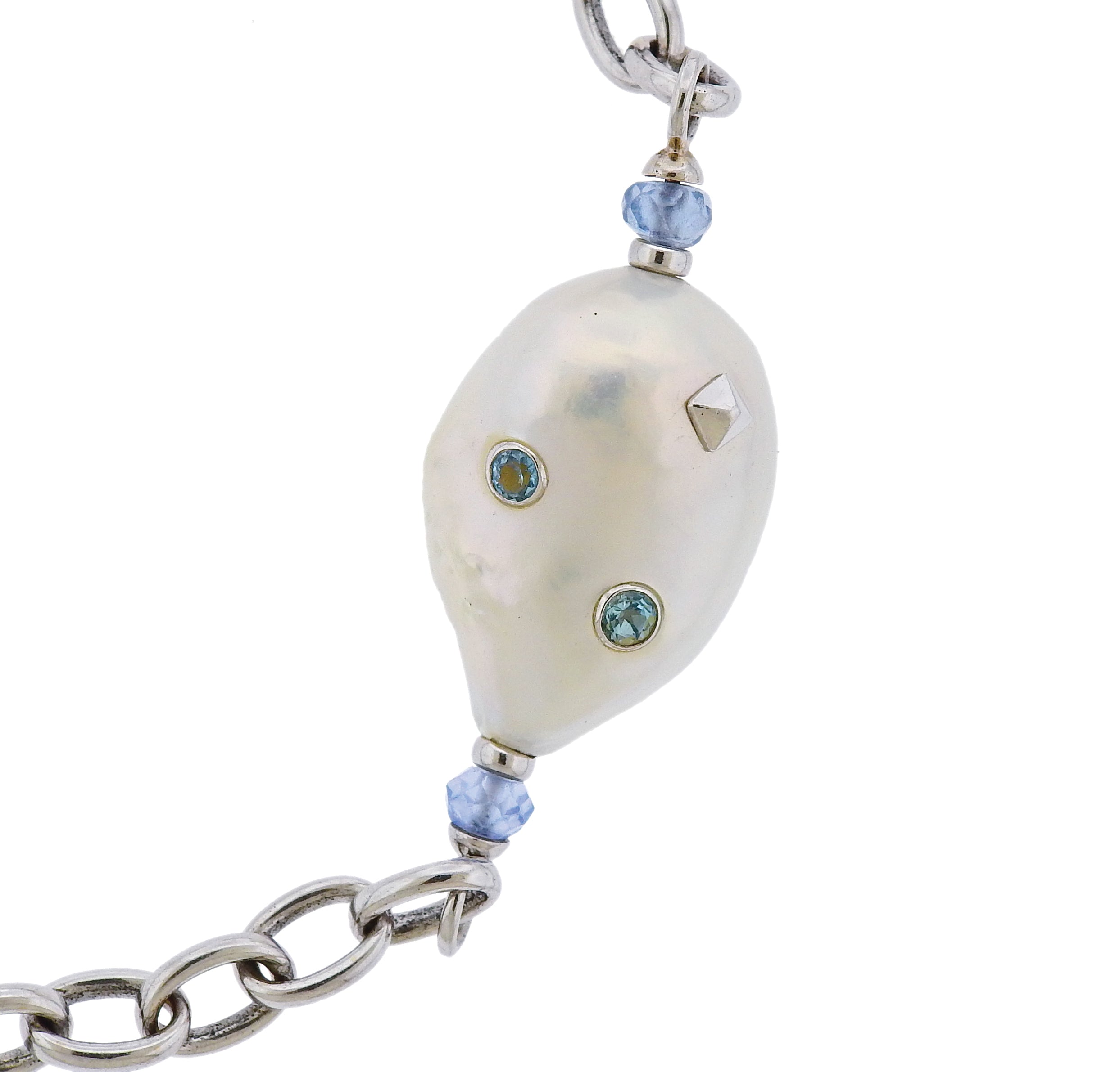 Trianon Lisbon Baroque Pearl Topaz Gold Long Necklace - Replica Luxury Handbag Store
