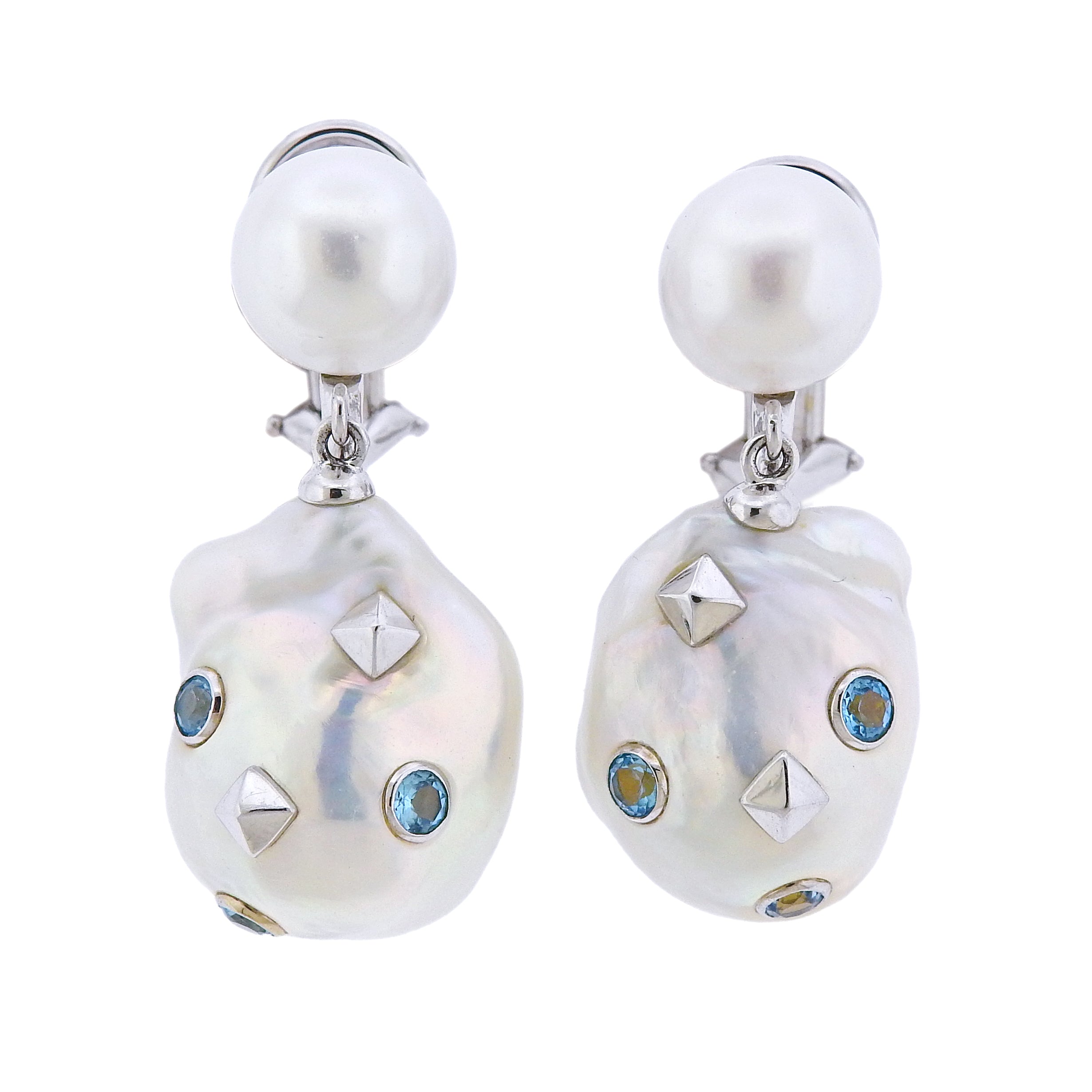 Trianon Lisbon Baroque Pearl Topaz Gold Drop Earrings - Replica Luxury Handbag Store