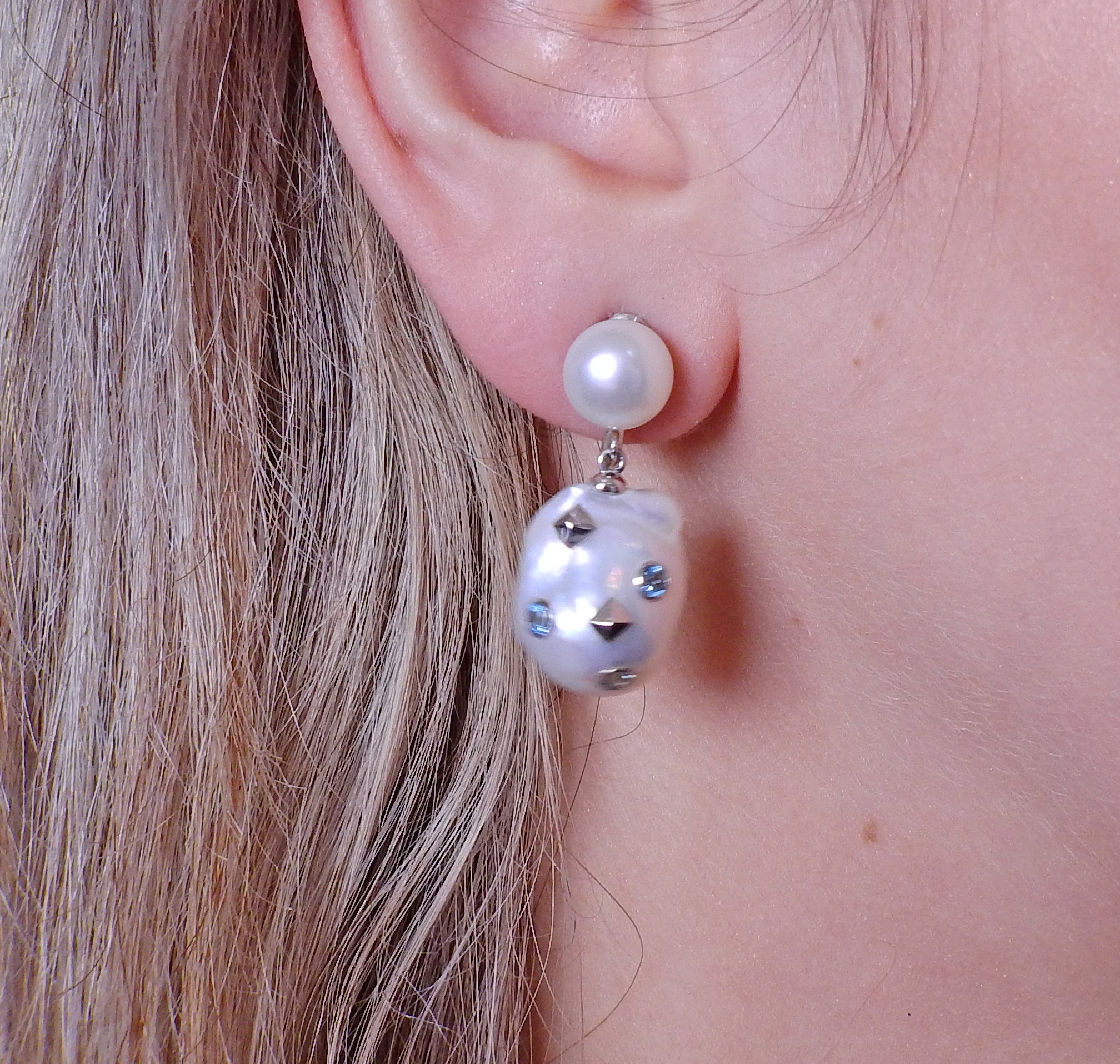 Trianon Lisbon Baroque Pearl Topaz Gold Drop Earrings - Replica Luxury Handbag Store