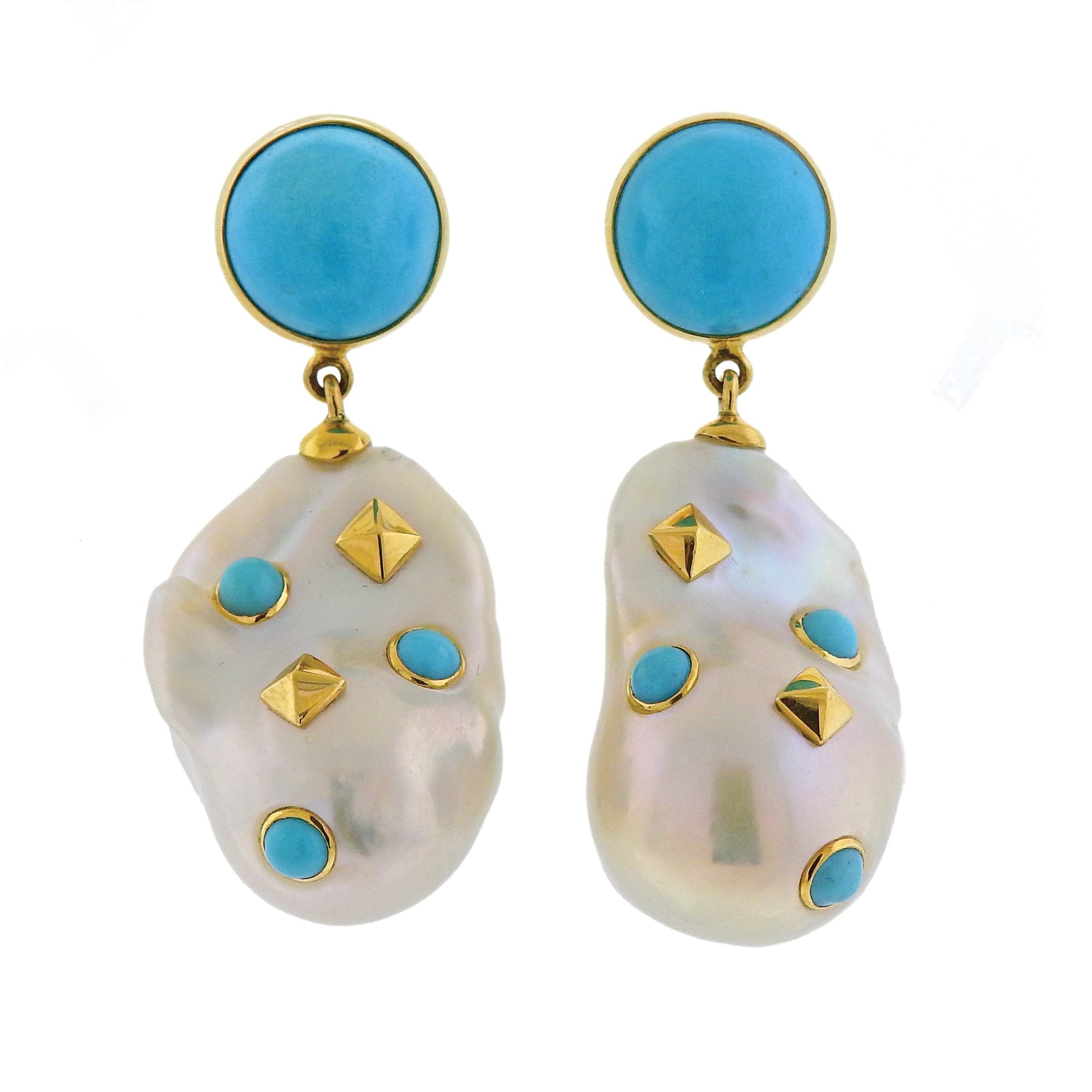 Trianon Lisbon Baroque Pearl Turquoise Gold Drop Earrings - Replica Luxury Handbag Store