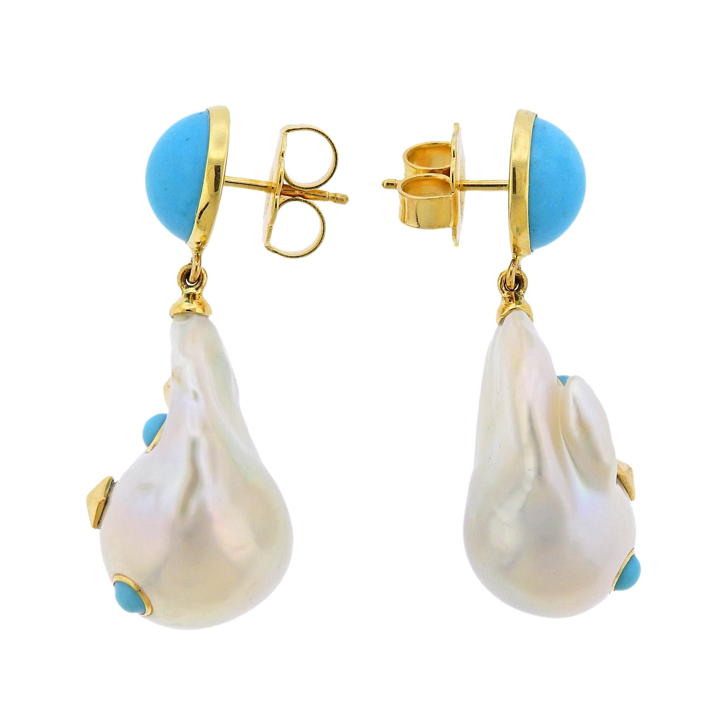 Trianon Lisbon Baroque Pearl Turquoise Gold Drop Earrings - Replica Luxury Handbag Store
