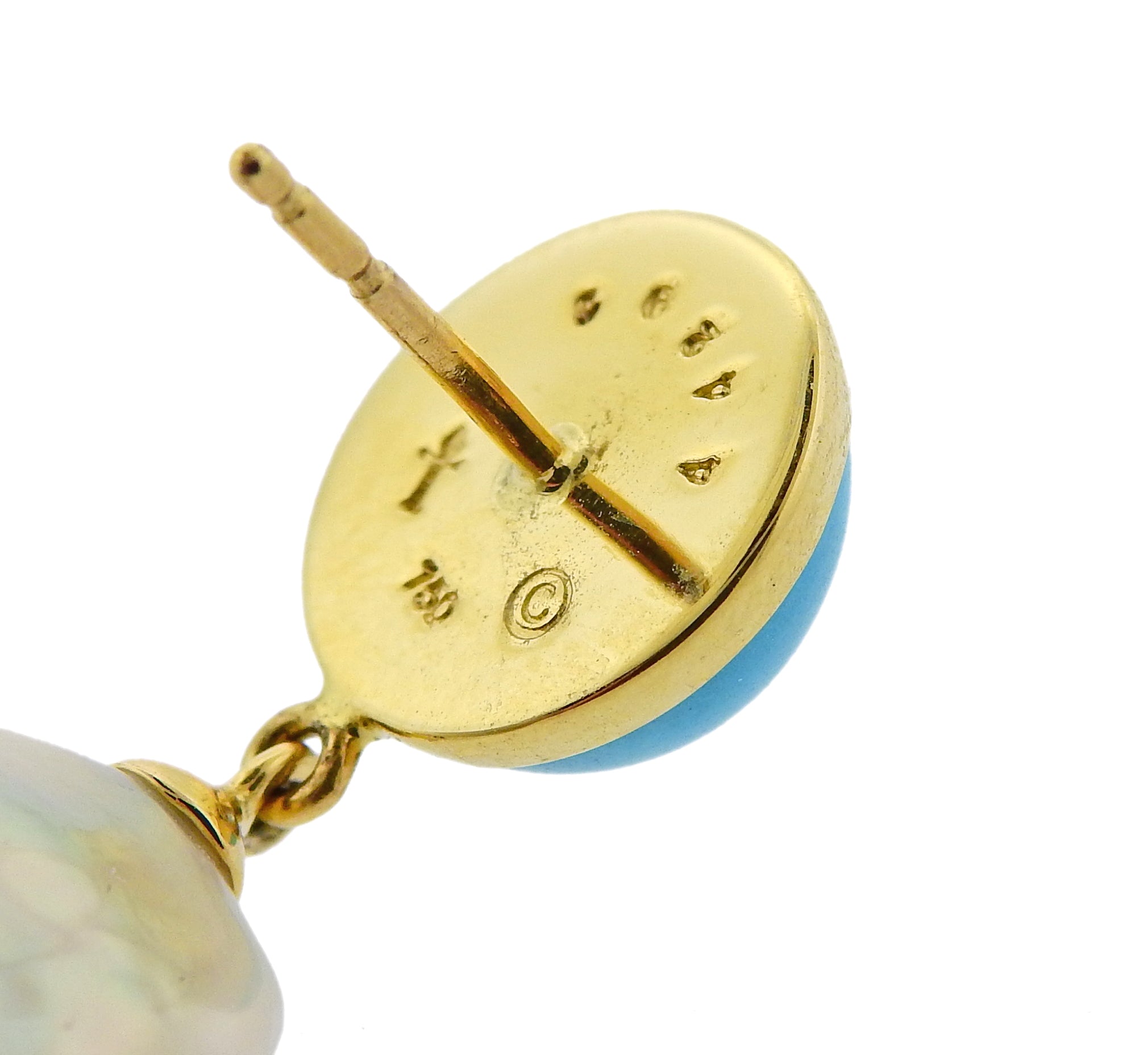 Trianon Lisbon Baroque Pearl Turquoise Gold Drop Earrings - Replica Luxury Handbag Store