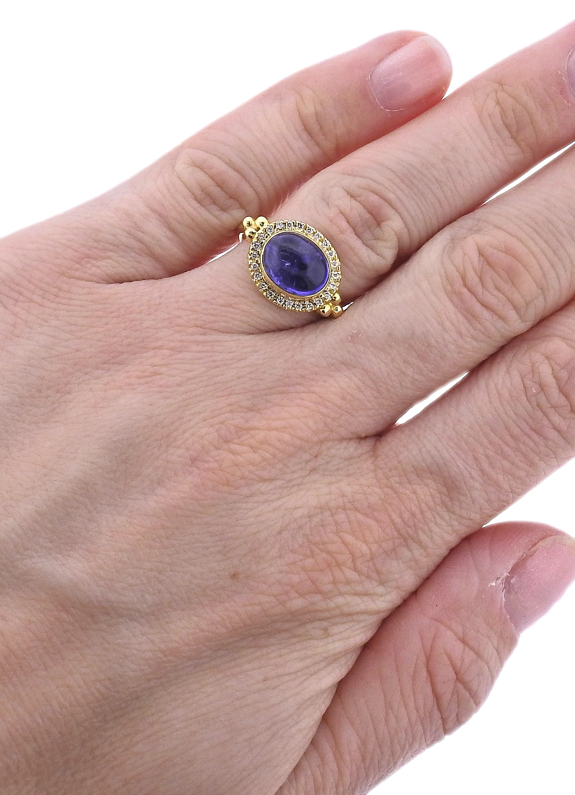 Maz Tanzanite Cabochon Diamond Gold Ring