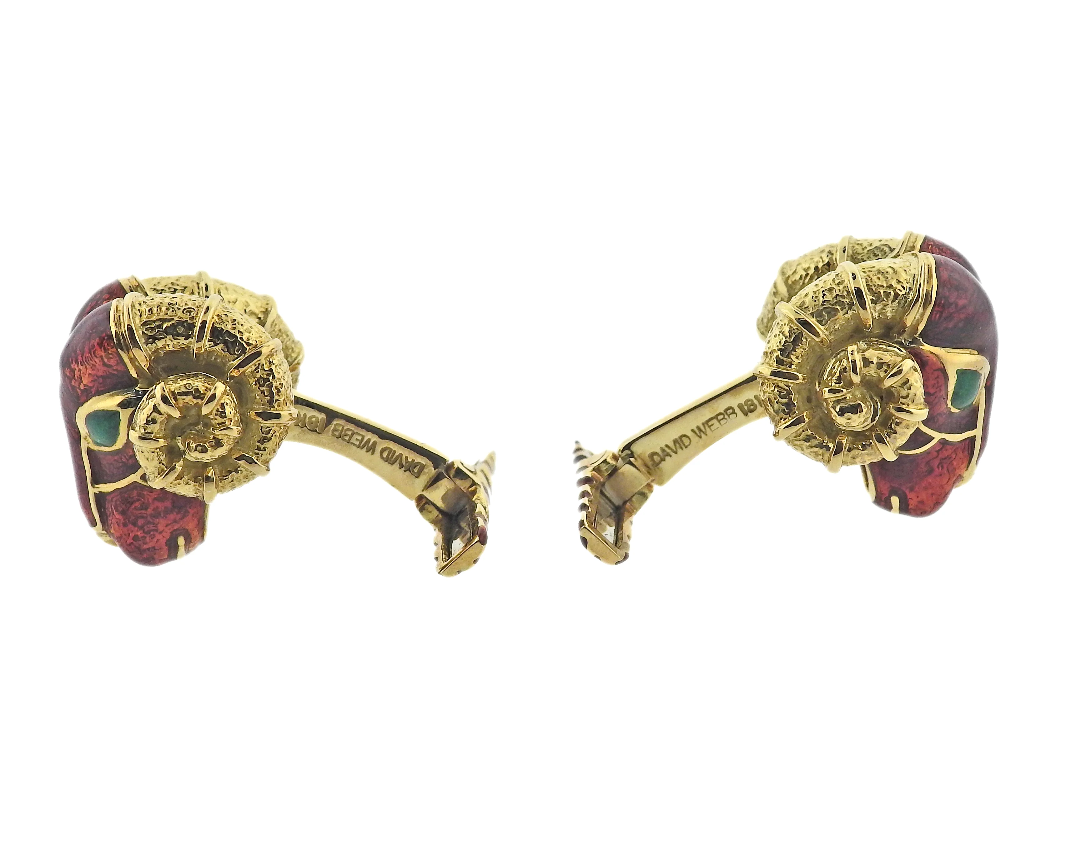 David Webb Rams Head Enamel Gold Cufflinks
