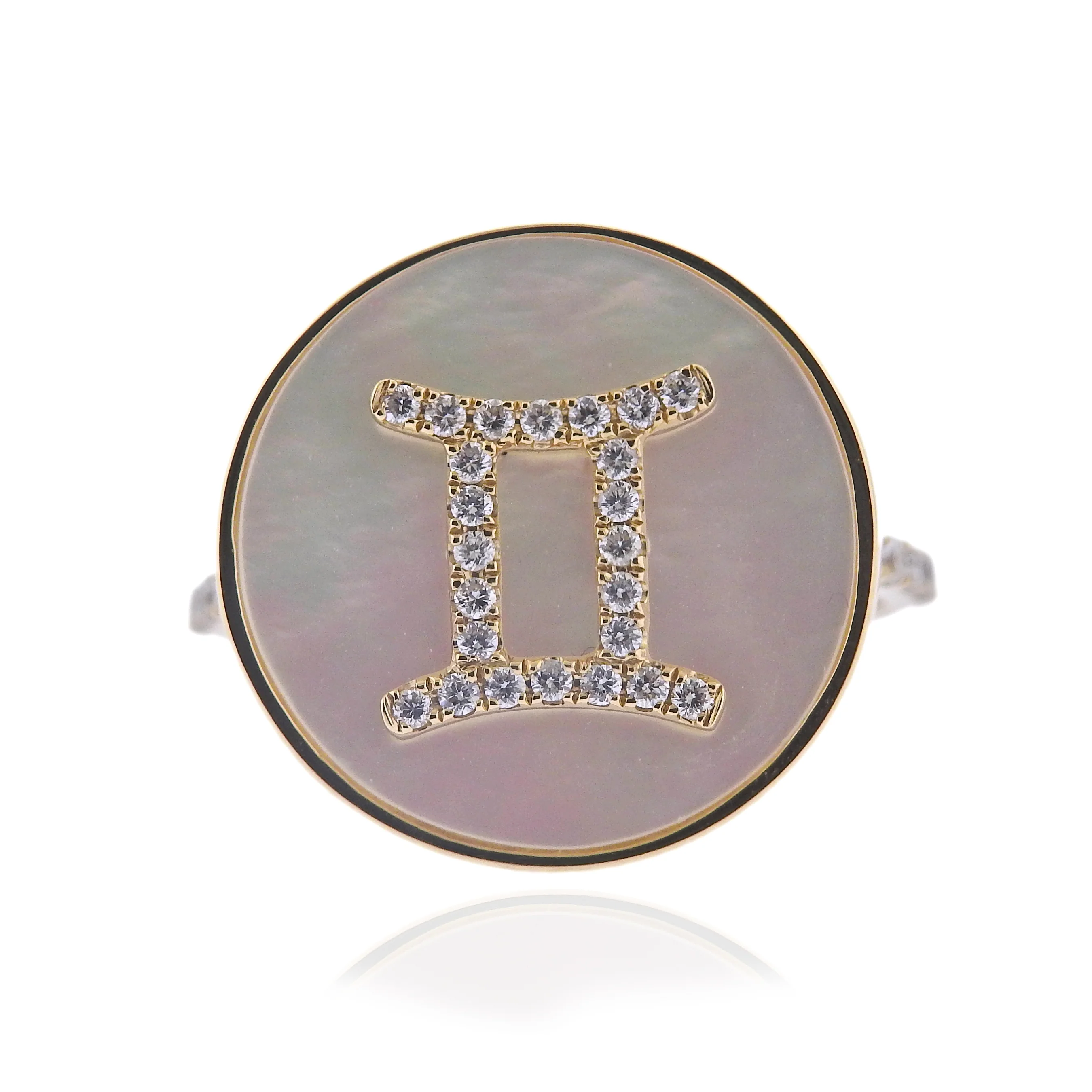 Doves Doron Paloma Gemini Zodiac Diamond Gold Mother of Pearl Ring