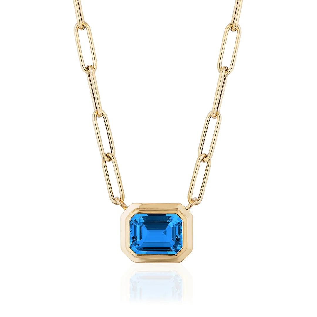 Goshwara Manhattan London Blue Topaz Gold Link Necklace