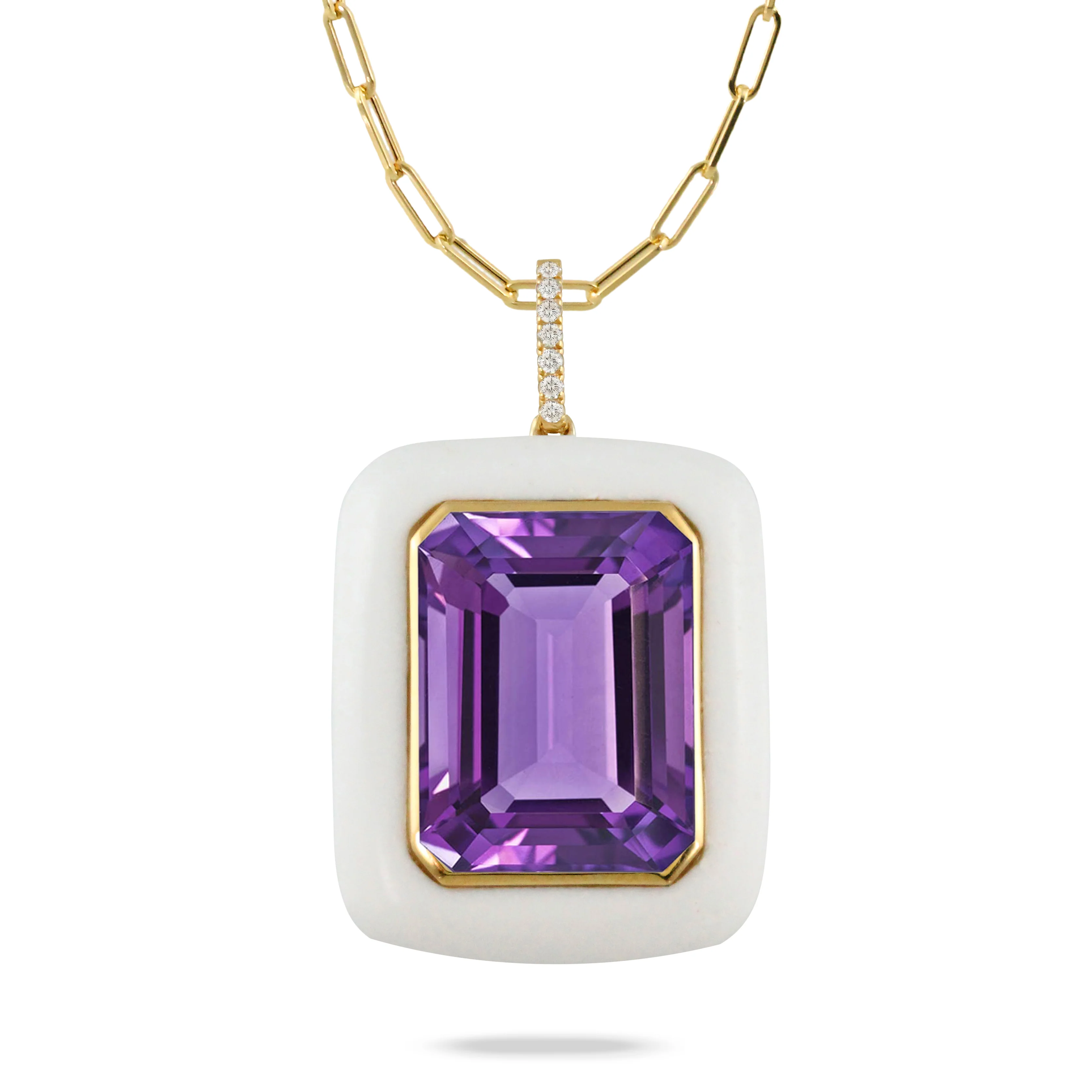 Doves Doron Paloma Diamond Gold Amethyst Agate Pendant