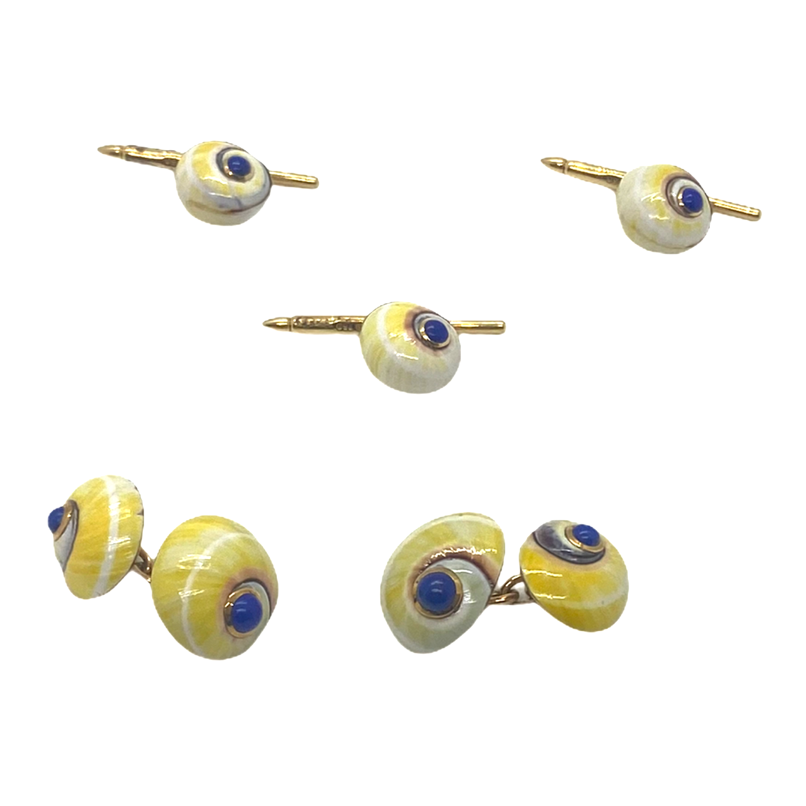 Trianon Lapis Lazuli Gold Shell Cufflinks Stud Dress Set