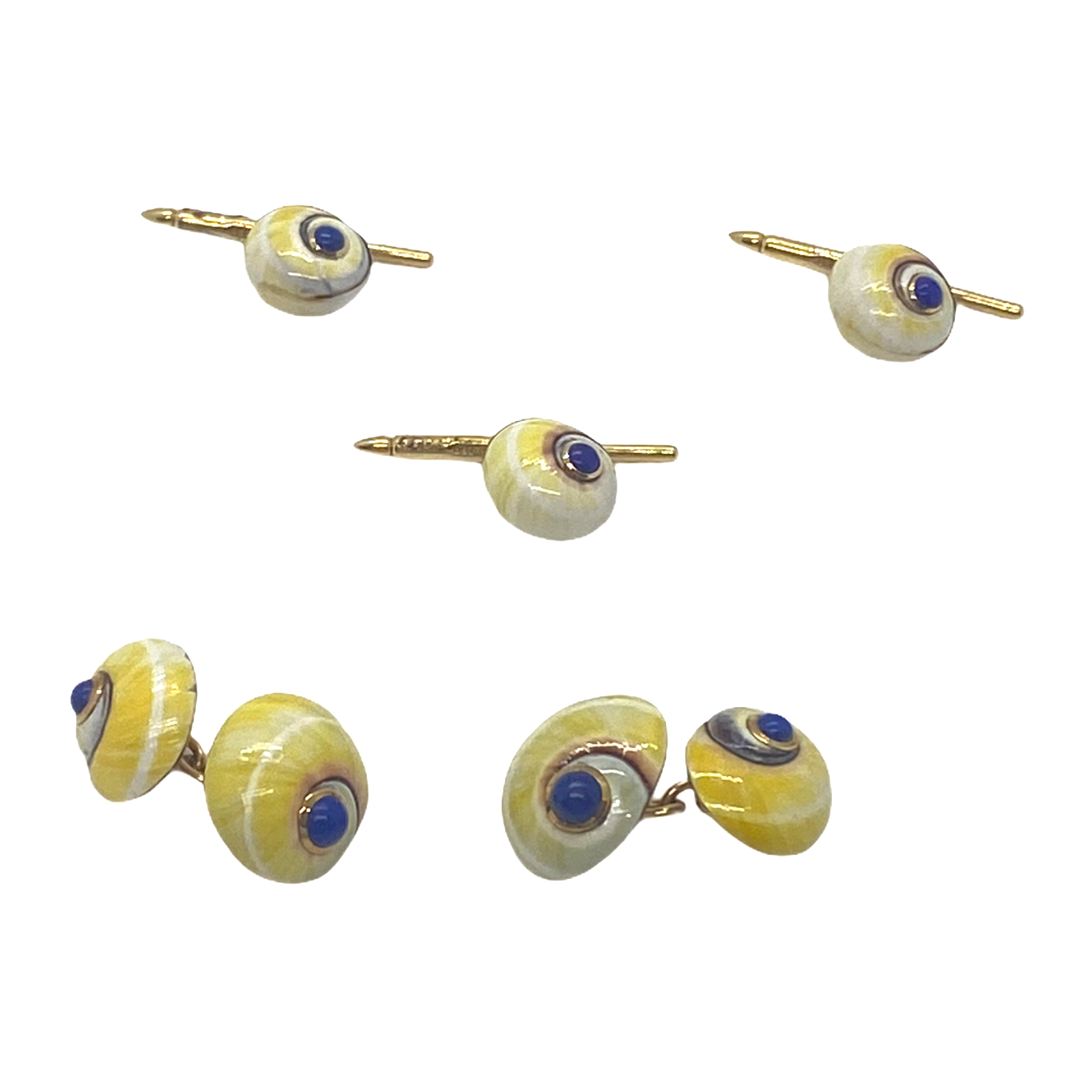 Trianon Lapis Lazuli Gold Shell Cufflinks Stud Dress Set