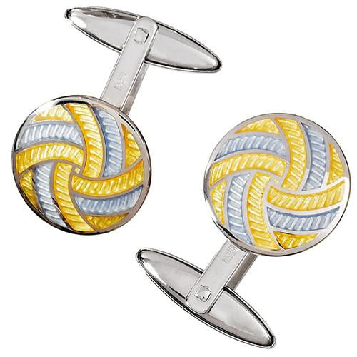 Jan Leslie Yellow Grey Enamel Silver Pinwheel Cufflinks - Replica Luxury Handbag Store