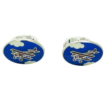 Deakin  Francis Sterling Silver Enamel Biplane Oval Cufflinks - Replica Luxury Handbag Store