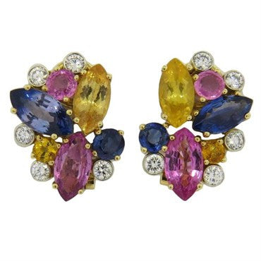 Aletto Brothers 11.20ctw Multicolor Sapphire Diamond 18k Gold Earrings - Replica Luxury Handbag Store