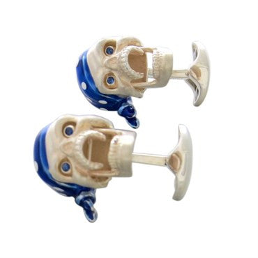 Deakin  Francis Sterling Silver Blue Bandana Sapphire Skull Cufflinks - Replica Luxury Handbag Store