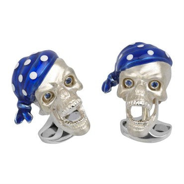 Deakin Francis Sterling Silver Blue Bandana Sapphire Skull Cufflinks - Replica Luxury Handbag Store