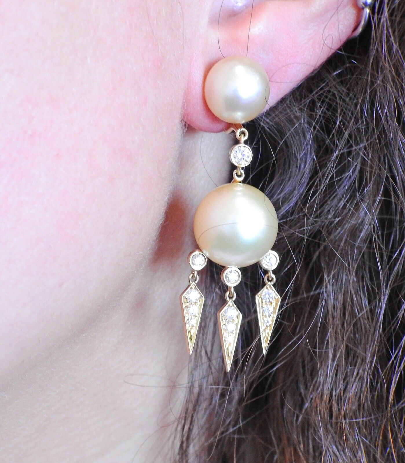 Assael Prince Dimitri Diamond South Sea Pearl Gold Drop Earrings - Replica Luxury Handbag Store
