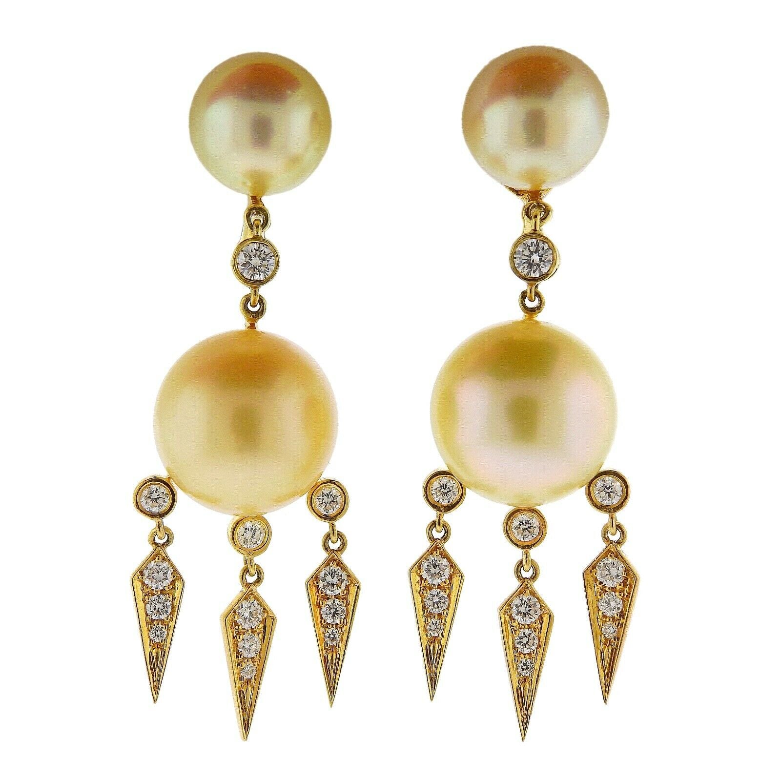 Assael Prince Dimitri Diamond South Sea Pearl Gold Drop Earrings - Replica Luxury Handbag Store