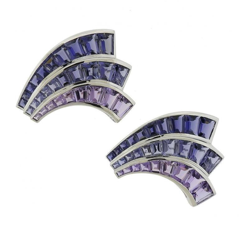 Seaman Schepps Large Iolite Amethyst Gold Fan Brooch Set - Replica Luxury Handbag Store