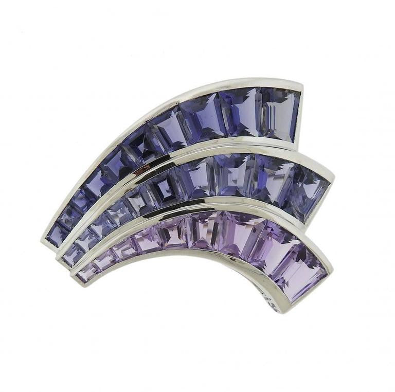 Seaman Schepps Large Iolite Amethyst Gold Fan Brooch Set - Replica Luxury Handbag Store