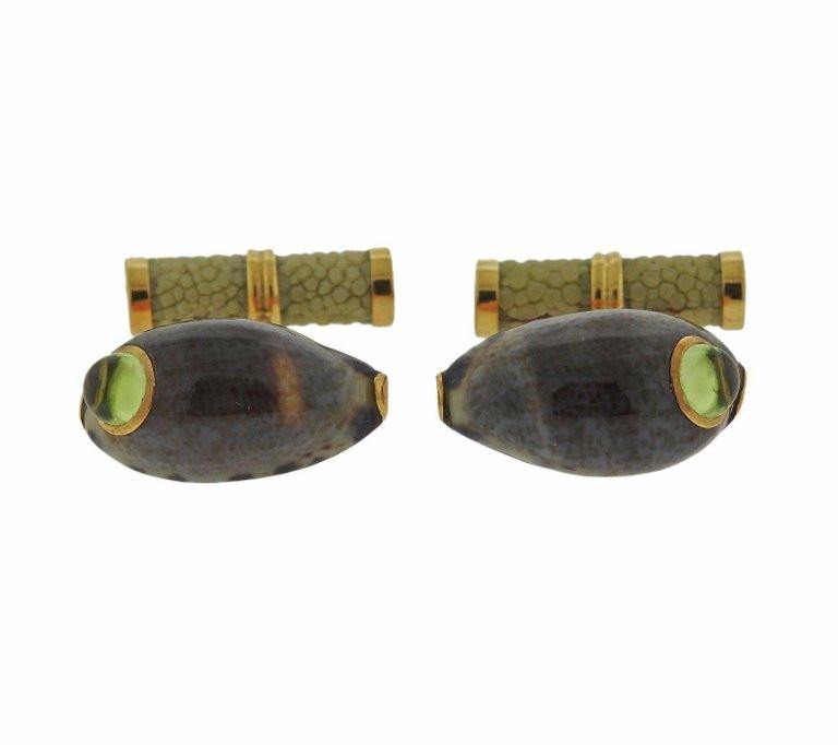 Trianon Gold Shell Peridot Cufflinks - Replica Luxury Handbag Store