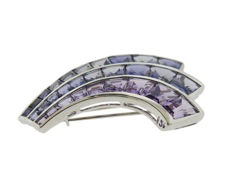 Seaman Schepps Large Iolite Amethyst Gold Fan Brooch Set - Replica Luxury Handbag Store