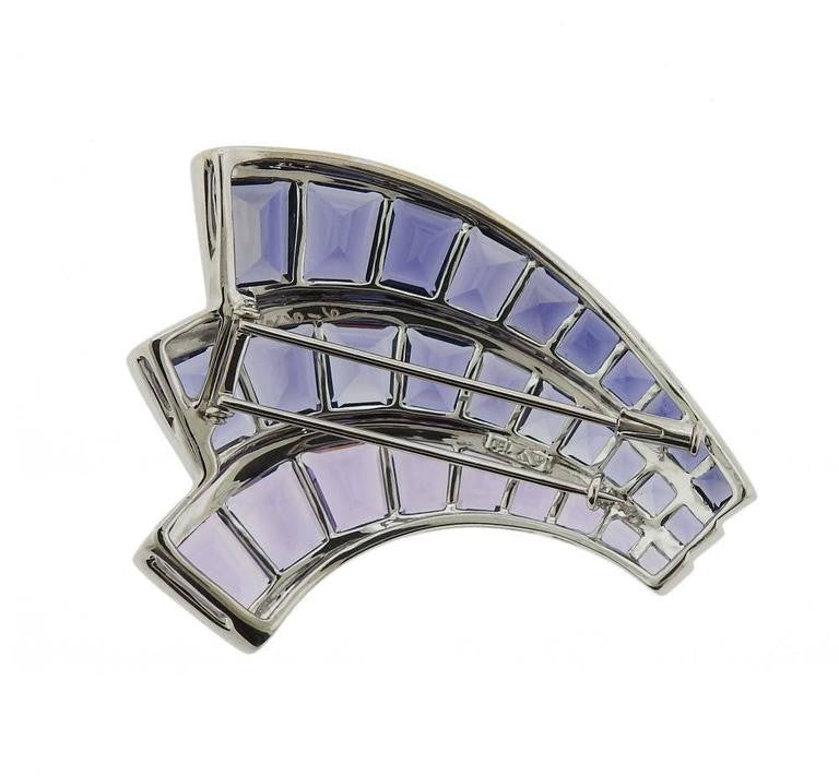 Seaman Schepps Large Iolite Amethyst Gold Fan Brooch Set - Replica Luxury Handbag Store
